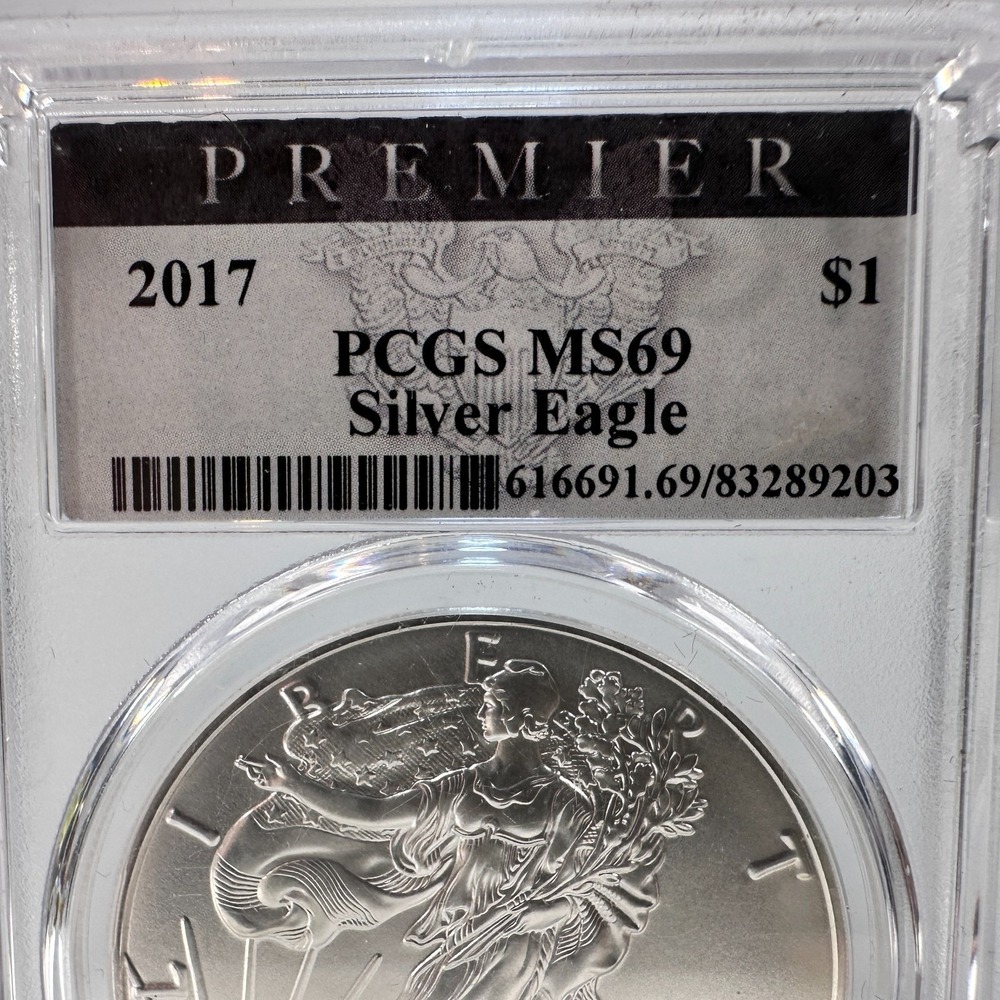 2017 (S) $1 Silver Eagle PCGS MS69 Premier Label Struck @ SF Mint "Near Perfect" - Picture 6 of 16